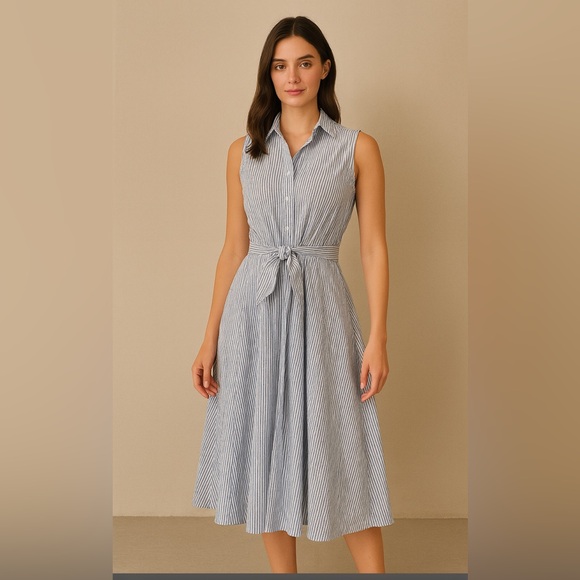 Jones New York Dresses & Skirts - JonesNY white blue pinstripe button down seersucker style cotton Dress size 4